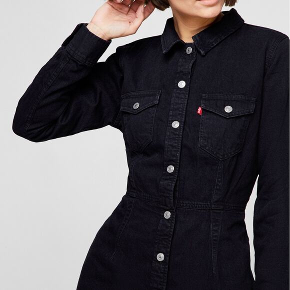 Levi's Black Denim Shirt Dress - Picture 2 of 15